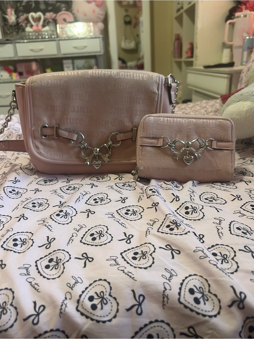 Juicy Couture Light Pink Crossbody Bag with Matching Wallet
